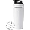 KOWVOWZ Shaker Bottle with Wire Whisk, Protein Shaker Bottle for Protein Mixes, Stainless Steel Shaker Bottle, Metal Shaker Bottle,Large Shaker Bottle 25oz (739ml), BPA Free,Leak Proof Design (White)