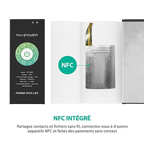 RAVPower Batterie de Samsung Galaxy Note 4 Batterie de Remplacement 3220 mAh avec NFC  48 Heures de Veille  Jusqu    500 Cycles de Charge  Protections