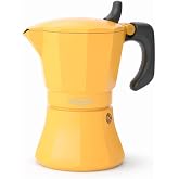 Oroley - Petra Italian Coffee Maker 12 Cups Mustard | Stainless Steel Base | Suitable for Induction, Ceramic Hob, Fire and Ga