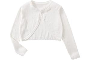 Yealoo Bambine Cardigan Bolero Maniche Lunghe Pizzo Girocollo Scrollata di Spalle Ragazze con Nodo di Prua