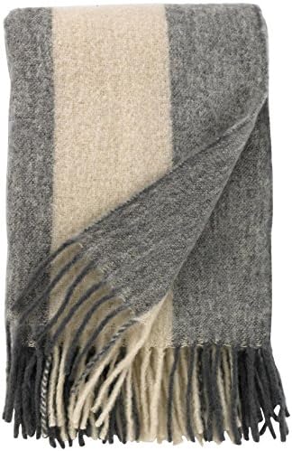 DwellStudio Mohair Striped Ivory/Gray Throw