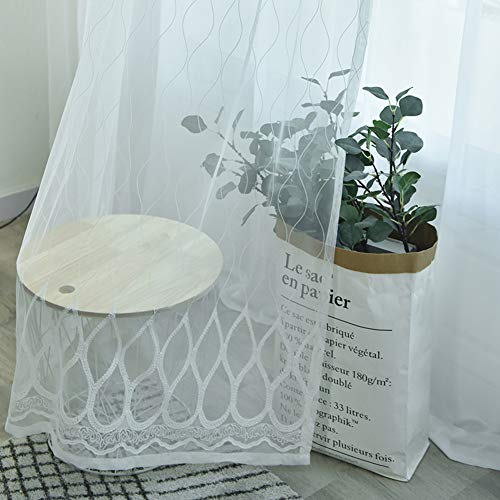 HM&DX Tende Trasparenti Occhielli Soggiorno Ripple Ricamate Voile Tenda Finestra Luce Naturale Che Filtra Tende in Tulle -Bianca 150x270cm(59x106inch)