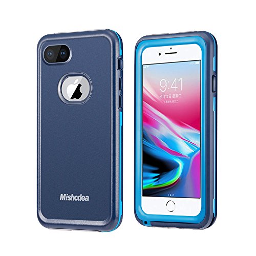 Mishcdea Funda iPhone 7/8 Impermeable, Carcasas IP68 Waterproof para iPhone 7/8 con Protector de Pantalla Incorporado (Azul