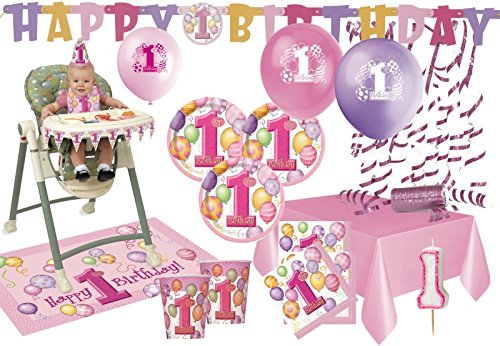 XXL Party Deko Set 1. Geburtstag Rosa für 16 Personen