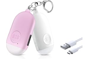 KIMFLY Safesound Personal Alarm, Rechargeable Self Defense Security Alarm Keychain 130dB Loud Protection Siren Rope Alarm Keyring with Flashlight for Women Elderly Walker Runner Dog White Pink
