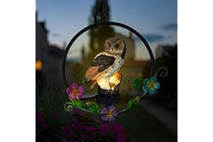 S_WAY Owl Solar Garden Ornaments, Resin Owl Solar Light Garden Ornaments Outdoor, IP55 Waterproof Hanging Solar Lantern, Owl Solar Lights Outdoor Garden for Walkway Yard Path Balcony