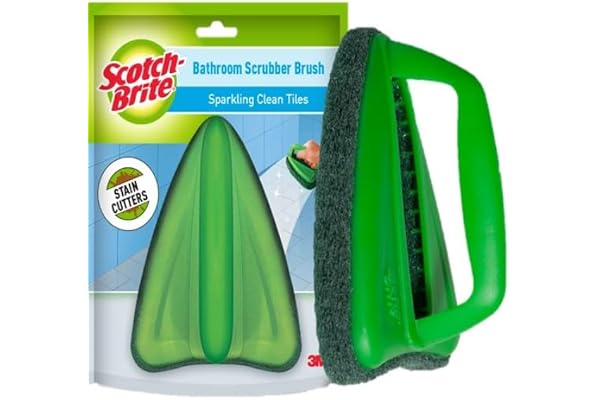 Scotch-Brite Bathroom Brush with abrasive scrubber for superior tile cleaning (Green, Pack of 2)
