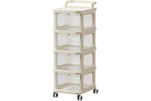 MICHEAR 2/3/4/5-Layers Storage Rack on Wheels Storage Box Shelf Plastic Bedside Table on Wheels, White Cupboard Clothes/Shoes/Toys/Snack Organizer Cart for Living Room/Bedroom/Hallway/Office (4 Drawers)