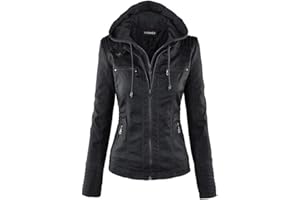 Newbestyle Femme à Capuche Veste Simili Cuir Femme Moto Style Manteau