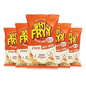 WhyFryy Popped Potato Chips I Low Fat Chips I Healthy Snacks I Not Fried I Diet Snacks I Mirch Masala Flavour I 5 Packs (175g)