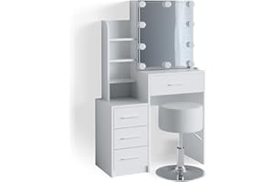 Vicco tavolo da toeletta Conrada, Bianco, 80 cm con illuminazione LED e sgabello