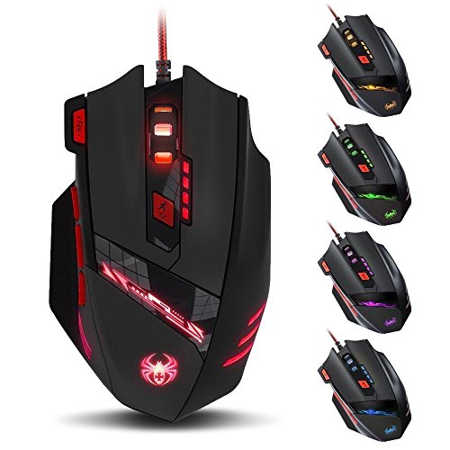 Zelotes T90 Profesional 9200 DPI Rat  n Gaming  8 botones dise  o  6 LED Color Opciones ajuste de peso Set alta precisi  n USB Al  mbrico rat  n para gamer pc mac negro 