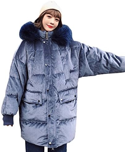 Like lime Women's Loose Hooded Wadded Jacket Winter Thicken Mid-length Coats Outdoor Comfortable Winter Jacket (Color : Blue, Size : M)