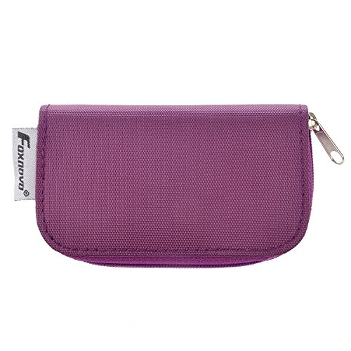 Foxnovo tragbar Case Schutzbox Schutztasche Kartentasche Tasche mit Reißverschluss für 22 SD SDHC MMC CF Micro SD Memory Card Speicherkarten (Viollet) - 5