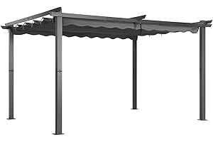 Angel Living Garten Pergola 3 x 4 m Pavillon Gartenpavillon aus Aluminium in anthrazit, Dachrohre aus Stahl, Verstellbares Dach aus Polyester Grau