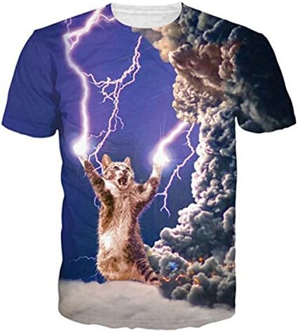 HWHColor Teen Printed Lightning Cat Shirt Cool Short Sleeve Tee