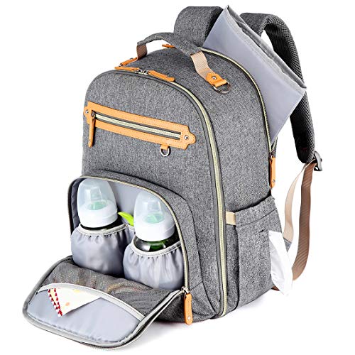 Preisvergleich Produktbild Baby Wickelrucksack, Welavila Wickeltasche mit Wickelunterlage / Große Kapazität Babyrucksack Multifunktionale Krankenhaus-Wickeltasche Babytasche Reiserucksack, für Mama und Papa, Grau