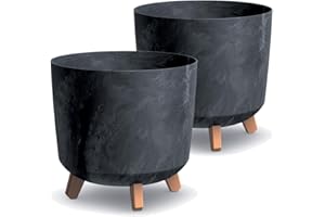 ‎TYMAR Tymar Übertöpfe groß mit Füßen, Blumenübertopf, Blumentopf Gross, Blumenkübel matt, Pflanzkübel für Außen und Innen ((2pack) Beton Anthrazit ; Höhe 28,5 cm/ø 30 cm)