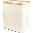 Naturoom 60L Bamboo Storage Basket | Laundry Hamper, Folding Bamboo Frame Fabric Shelf Basket, Large Cube Organizer Perfect For Bathroom, Clothes/Towels/Blankets/Toys Storage Bin