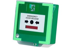 SecureMyDoor - Resettable Call Point with Alarm Sounder Lift Cover Protector | Surface Mount with LED Status Indicator | Green Plastic | Emergency Exit Door Lock Release Switch