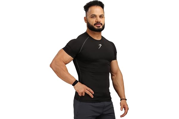 FUAARK Men's Half Sleeve Compression T-Shirt - Athletic Base Layer for Fitness