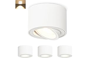 ‎GEYOULUX GeyouLux 4x LED Aufbauspot Weiß - Extra Flach & 38° Schwenkbar Deckenspots - Ø80x50mm - Aufputz Spots Decke inkl. 5W 3000K LED Modul 230V, Deckenstrahler Aufbaustrahler