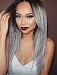 Tsnomore Long Silky Black to Grey Straight Ombre Synthetic Wig