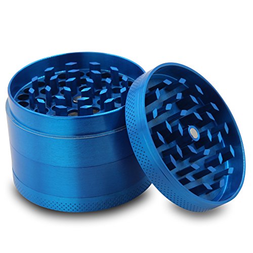 DCOU Tabak Schleifer Mahler Gewürze Kräutermühle mit Pollenfänger Mühle 4-teilig CNC – gefrästen Zink-Legierung Mühle mit scharfen Klingen und Siebgrinder (Blau) - 3