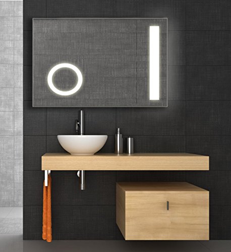Spiegel mit LED Beleuchtung und Kosmetikspiegel, 60×80 cm, Badspiegel, kaltweiß - 3