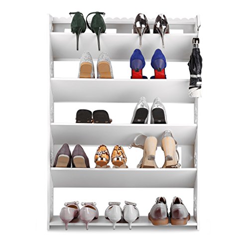Finether Schuhregal Schuhablage Stehregal Standregal Steckregal im Barock Stil für Wohnzimmer zur Aufbewahrung von Schuhe Zeitschriften aus WPC 5 Böden 90 x 64 x 17cm weiß. - 2