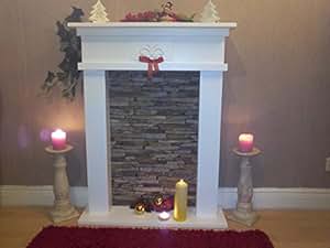 Wolkenstube Dekokamin weiß Steinoptik, Kaminumrandung, Kaminsims