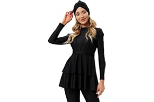IWEMEK Muslimische Badeanzug Damen Modest Burkini Lang Bademode 3 Stück Ganzkörper Langarm Islamische Arabische UV Schutz Beachwear Surfen Anzug Top + Hose + Hijab Schwimmhaube S-4XL