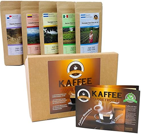 Coffee Globetrotter "Wholehearted" . Gift Set - 5 x 100g Fair Traded High Quality Coffee in Gift Box, The Perfect Gift Supporting Social Projects (Ground Coffee, 5x100g)