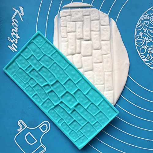 3x Kurtzy Kuchen-/Torten-Modellierwerkzeug, Stempel-Ausstechformen, Satz aus 3 geprägten Druckformen aus Silikon – Effekte: strukturiertes Holz, Ziegelwand & Kopfsteinpflaster – für Kuchendekoration, Fondant, Glasur – hervorragende Ausstattung für Er - 3