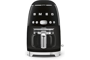 Smeg, Macchina da Caffè Filtro DCF02BLEU, Funzione Aroma e Autostart, Caraffa in Vetro Fino a 12 Tazze, 2 Livelli di Intensità, Modalità Keep Warm, 1050W, Nero