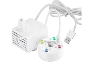 Puupaa Pompa dell'acqua nebulizzatore, USB 5 V, mini macchina per nebbia per fontana d'acqua, stagno, luci LED, per Halloween, feste, giardino, giardino roccioso, cortile all'aperto (bianco)