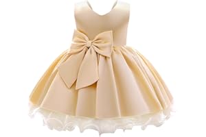 IWEMEK Bébé Enfant Fleur Filles sans Manches Dos en V Satin Robe de Soirée Mariage Demoiselle d'honneur Bowknot Robe de Princesse Communion Anniversaire Robes de Bal Habillée