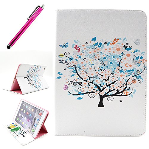 iPad Mini 3 Case, JCmax Protective Cover New [Card Slots] [Durable Cover] [Kickstand Feature] Colorful Premium Flip Side Folio Style Foldable PU Leather Wallet Case Skin Cover Protection for Apple iPad Mini 3 + One Stylus - [Tree Pattern Design]