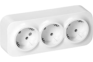 Miratic Enchufe Pared Schuko Toma de Corriente Pared IP20 Enchufe de Superficie Blanco 16A/230VAC Duradero y Seguro para Uso Doméstico y Comercial