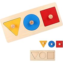 Goujfol Giochi Legno Bambini, 2-in-1 Montessori Giocattoli Impilabili und Infilare, Giochi Bambino Forme Colori Geometriche Ordinamento Giocattolo, Regalo per Ragazzi e Ragazze 3 4 5 Anni