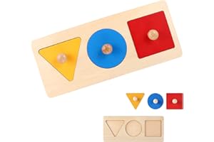 TFSYLISA Wooden Shape Puzzles,Geometric Shape Puzzle,Montessori Wood Knob Puzzle,Early Education Toys for Baby Toy Learning Educational