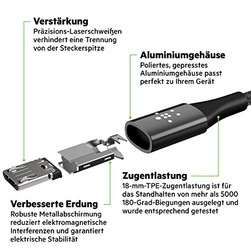 Belkin DuraTek Micro-USB/USB Kabel mit DuPont Kevlar (Premium Qualität, 1,2 Meter), rosegold - 3