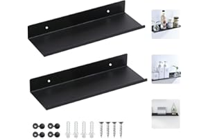 SCHYIDA 2 Stück Wandboard Schwarz Metall Schweberegal Wand 30cm Wandregal Matt Regal Schwarz Matt Schwarzes Metallregal Schwebendes Hängeregal Schwarz küchenregal für Dekos Bilderrahmen Badezimmer
