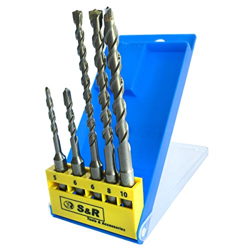 S&R Hammerbohrer SDS-Bohrer-Set, Betonbohrer SDS Plus 5-tlg : 5, 6 x 110 mm; 6, 8, 10 x 160 mm in Kunststoffbox für Beton,Granit, Stein.Bohrer für Bohrhammer und Schlag-Bohrmaschine. - 2