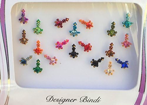 BDS301_Mul: Mehya's Designer Pack of Multi Coloured Bindi with Silver and Gold crystal, Gold Pearl Beads and Gold Threading Bindis, Chandla, Tattoo, Body Art, Decor, Card Marking, Bollywood Accessory, Tikka,