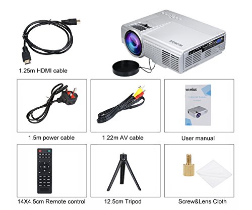 Mini Beamer HD, Video Projektor LCD Tragbarer Videoprojektor LED Projector Multimedia Heimkino mit HDMI Kabel unterstützt AV/ VGA/ USB/ SD/ HDMI WIMIUS(T3 Silber) - 6