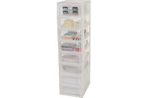 Iris Ohyama, Torre, Cassettiera, Organizzatore in plastica con maniglia ergonomica, 7L, 8 cassetti, Cestini estraibili, Senza BPA, Ufficio, Camera da letto, Soggiorno, OCH-2008, Trasparente