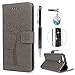 Produktbild Huawei P Smart Hülle, Filp PU Leder Case Tasche : Book Type Druck Eulen Baum Handyhülle mit Soft TPU Innere Schutzhülle in Grau + Stylus Pen + Anti Dust Plug