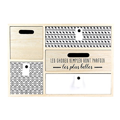 THE HOME DECO FACTORY HD4571 Rangement 5 Tiroirs, Bois, Beige-Noir, 32 x 11 x 22 cm