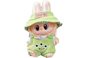MINGSOLDIER Ropa de muñeca de 17 cm adecuada para muñecas Labubu de 17 cm, accesorios para sentarse con correa, pantalones, 1 sombrero, 1 mameluco y 1 camisa, juego sin muñeca (verde)